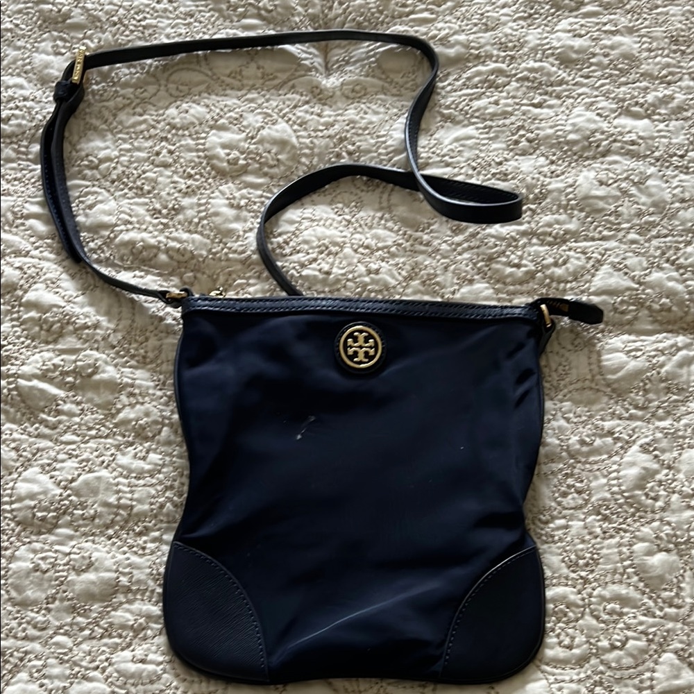 Tory Burch Blue Crossbody Bag with Gold Logo